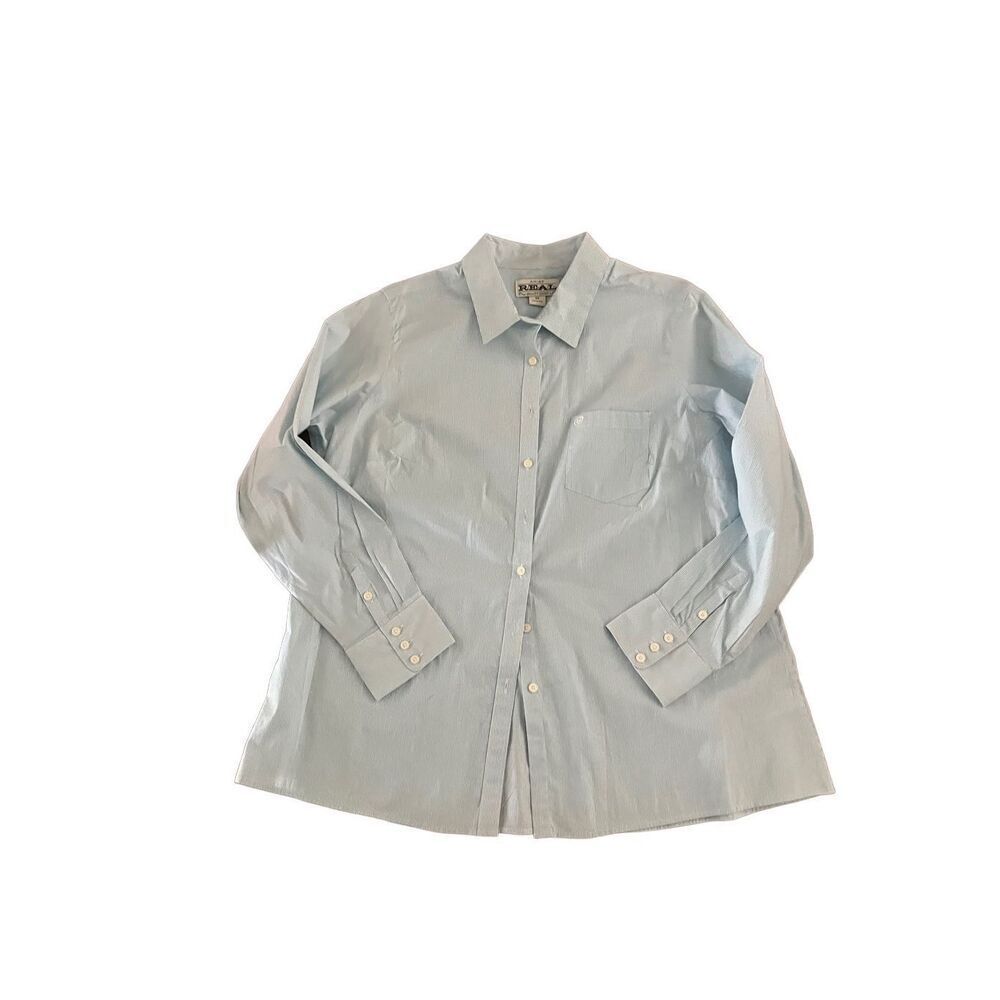 Ariat Real Women's 2XL Fitted Blue Striped Button Up Shirt Logo Long Sleeve